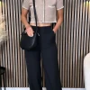 PARIS FASHION SHOPS Trousers^Abbey Black Straight Cut Wide Tailored Trousers