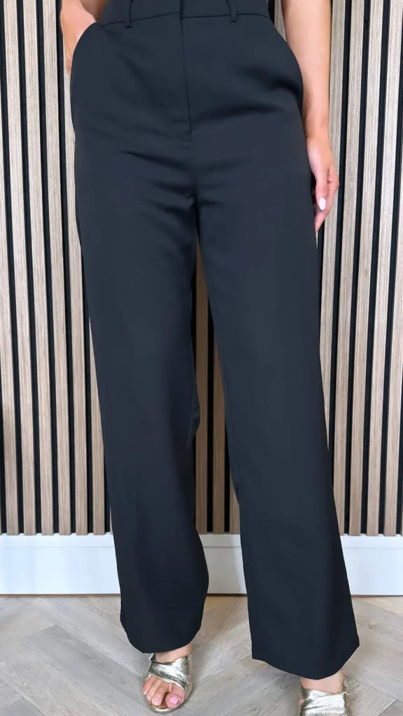 PARIS FASHION SHOPS Trousers^Abbey Black Straight Cut Wide Tailored Trousers