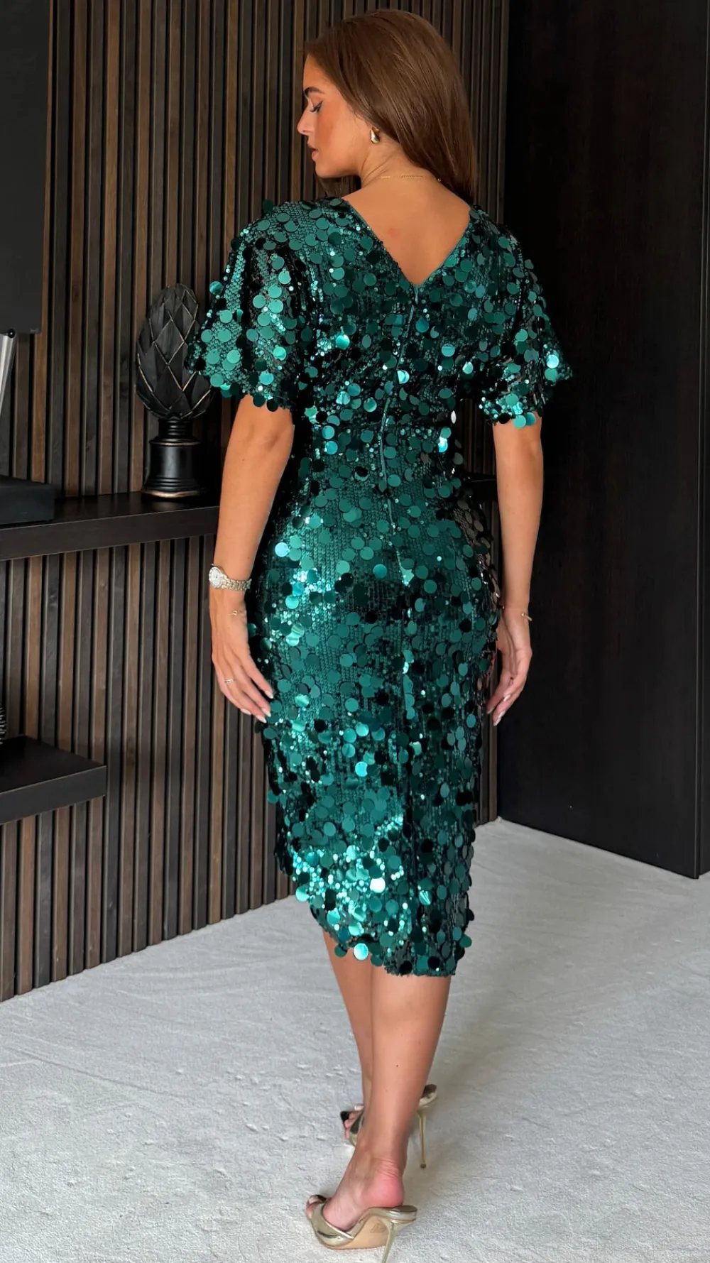 abbie_green_sequin_wrap_d_8.webp GIRL IN MIND Fitted Dresses | Going Out Dresses^Abbie Green Sequin Wrap Detailing Mini Dress
