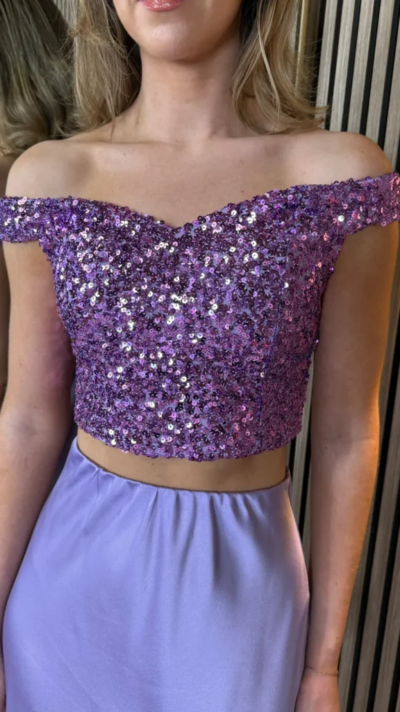 VERA LUCY Tops^Abigail Purple Off Shoulder Sequin Crop Top