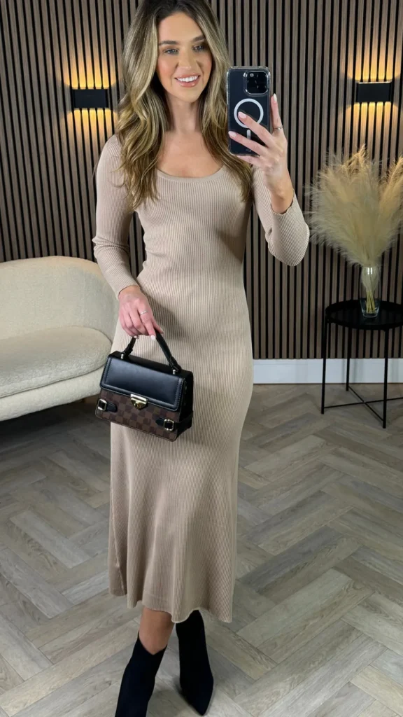 TIMELY Knitwear | Day Dresses^Addison Camel Ribbed Knit Midi Dress
