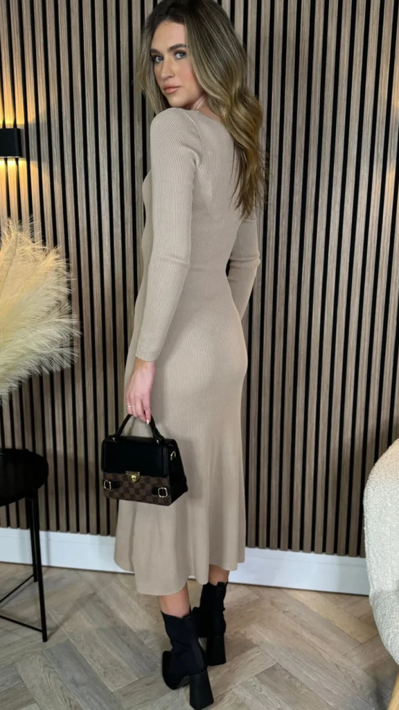 TIMELY Knitwear | Day Dresses^Addison Camel Ribbed Knit Midi Dress