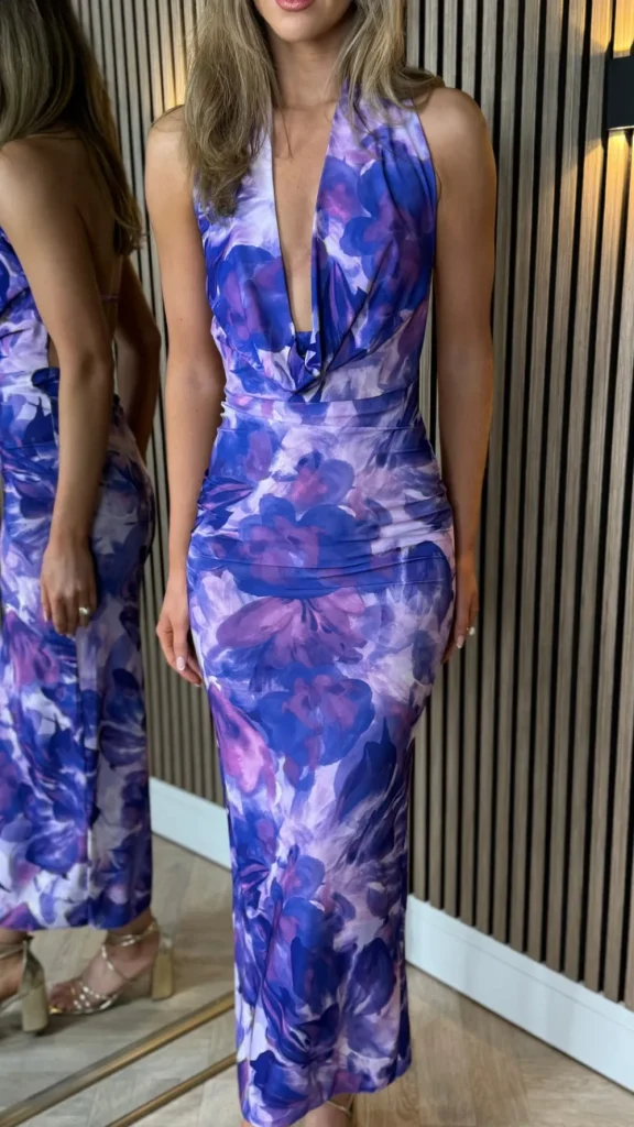 COPPEROSE Going Out Dresses | Occasion Dresses^Adelade Purple Floral Print Halterneck Midi Dress