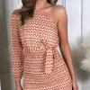 ESTEE BROWN Going Out Dresses | Occasion Dresses^Ainsley Orange & Cream Printed One Shoulder Mini Dress