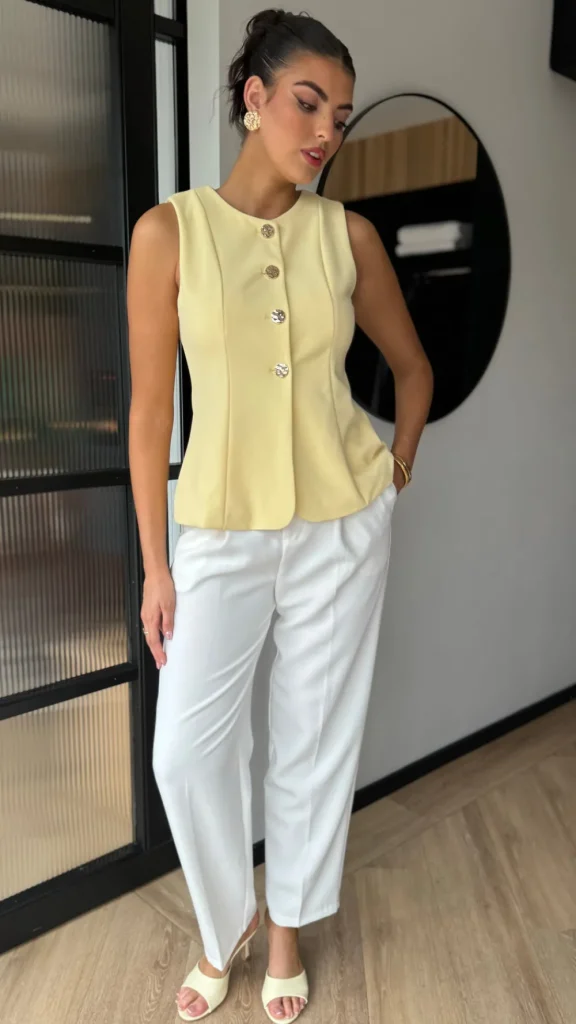 PARIS FASHION SHOPS Tops^Ainsley Yellow Gold Button Detail Waistcoat