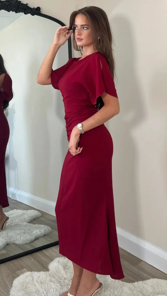 GIRL IN MIND Going Out Dresses | Occasion Dresses^Alexa Burgundy Ruched Detail Midi Dress