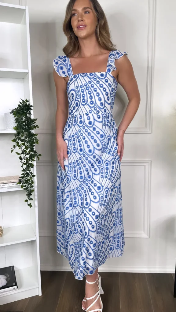 GIRL IN MIND Going Out Dresses | Occasion Dresses^Alivia Blue Broderie Anglaise Maxi Dress