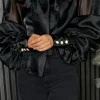 TIMELY Tops^Allie Black Large Bow Detail Top