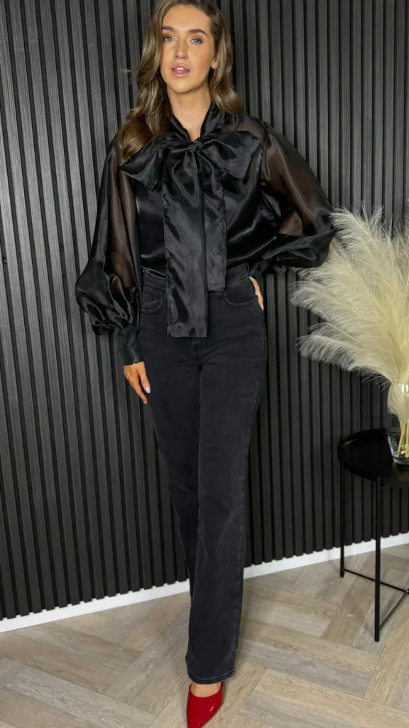 TIMELY Tops^Allie Black Large Bow Detail Top