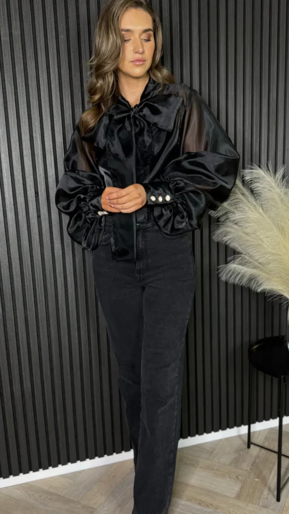 TIMELY Tops^Allie Black Large Bow Detail Top