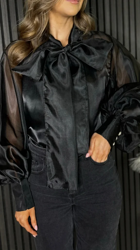TIMELY Tops^Allie Black Large Bow Detail Top