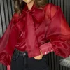 TIMELY Tops^Allie Burgundy Large Bow Detail Top
