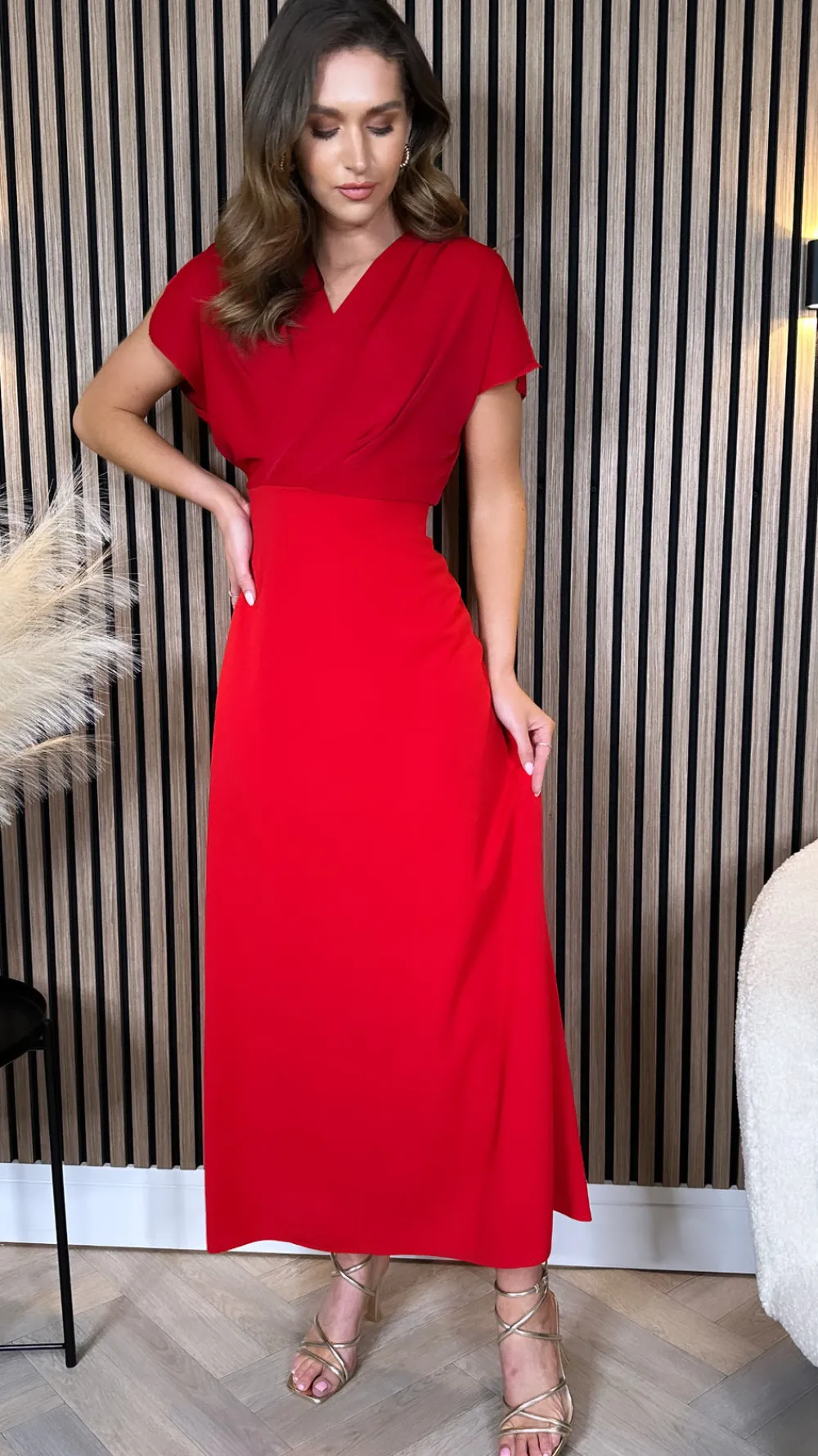 ally_red_wrap_detail_top__0.webp COPPEROSE Going Out Dresses | Occasion Dresses^Ally Red Wrap Detail Top Midi Dress