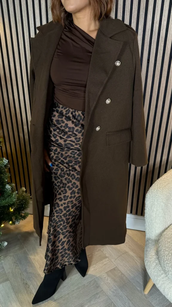 ESTEE BROWN Coats & Jackets^Alorie Chocolate Brown Wool Finish Midi Length Coat