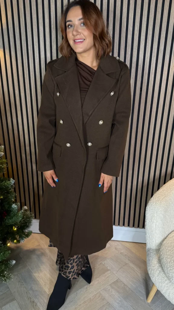 ESTEE BROWN Coats & Jackets^Alorie Chocolate Brown Wool Finish Midi Length Coat