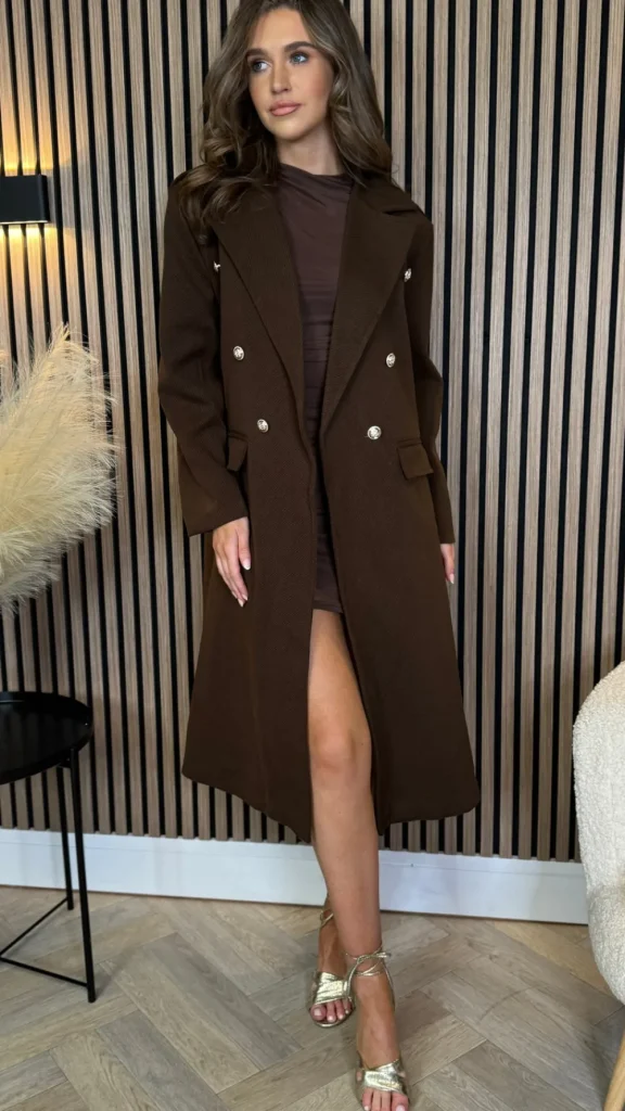 ESTEE BROWN Coats & Jackets^Alorie Chocolate Brown Wool Finish Midi Length Coat