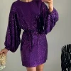 COPPEROSE Fitted Dresses | Going Out Dresses^Alyona Purple Sequin Wide Sleeve Mini Dress