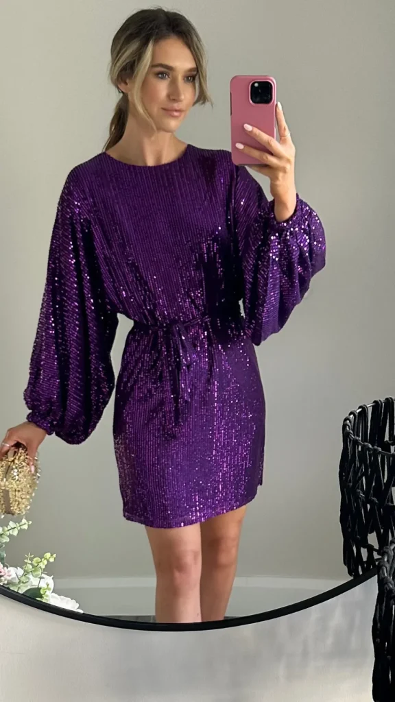 COPPEROSE Fitted Dresses | Going Out Dresses^Alyona Purple Sequin Wide Sleeve Mini Dress