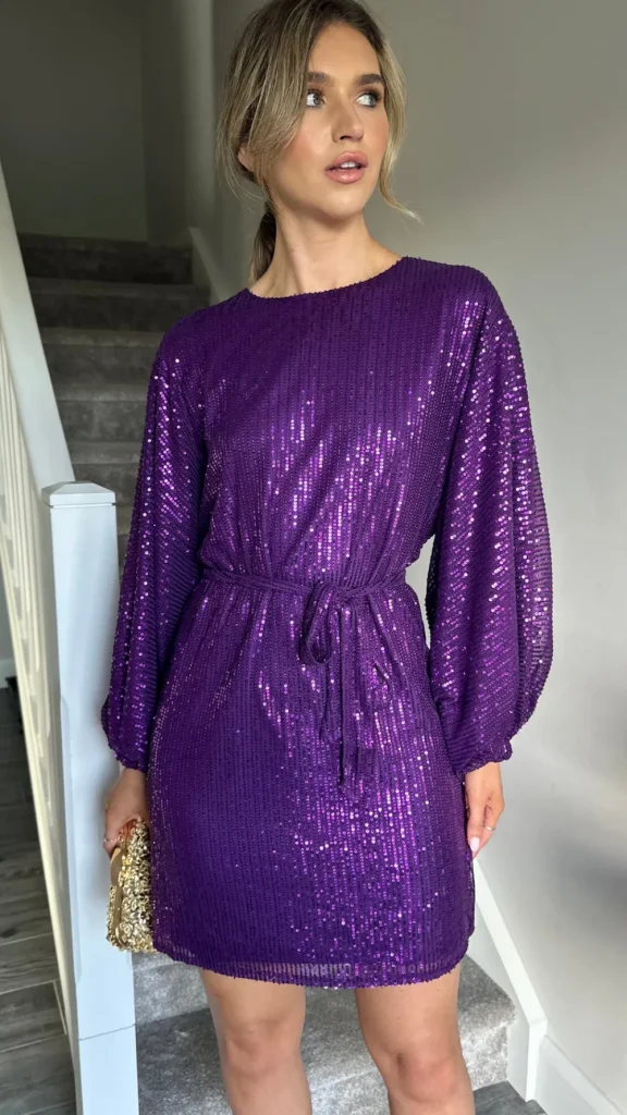 COPPEROSE Fitted Dresses | Going Out Dresses^Alyona Purple Sequin Wide Sleeve Mini Dress