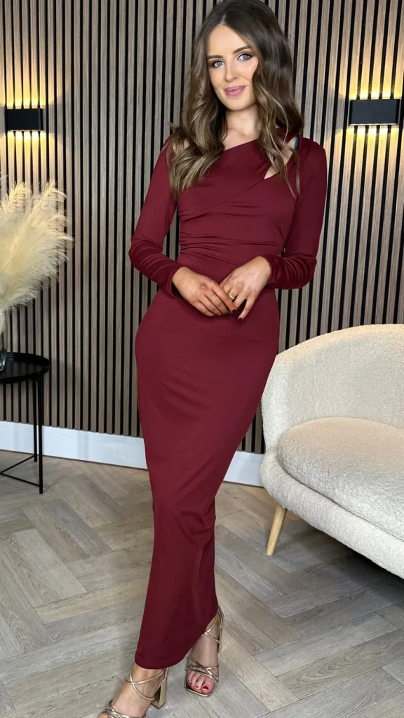 COPPEROSE Going Out Dresses | Occasion Dresses^Amberley Burgundy Cut Out Detail Midi Dress