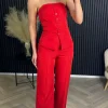COPPEROSE Co-ords^Amelie Red High Waisted Trousers & Bandeau Waistcoat Co Ord