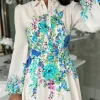 GIRL IN MIND Going Out Dresses | Occasion Dresses^Amira Beige & Green Floral Holland Boarder Print Mini Dress
