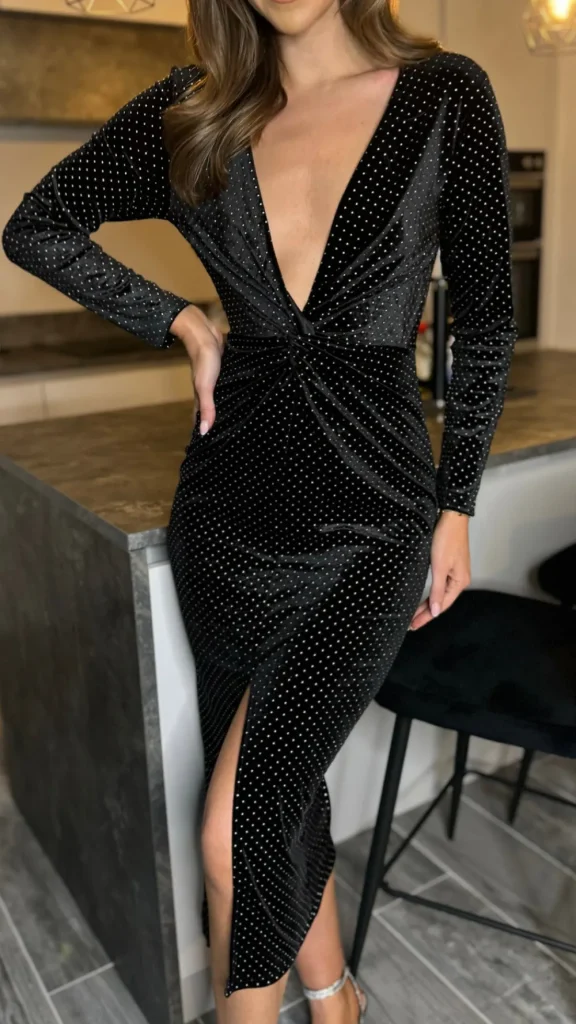 LORIANE Going Out Dresses | Occasion Dresses^Anakin Black Velvet Diamante Midi Dress