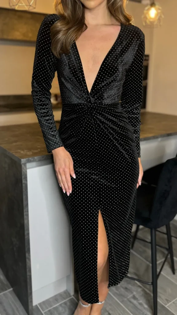 LORIANE Going Out Dresses | Occasion Dresses^Anakin Black Velvet Diamante Midi Dress