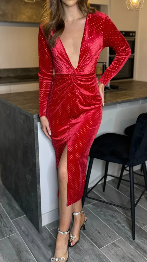 LORIANE Going Out Dresses | Occasion Dresses^Anakin Red Velvet Diamante Midi Dress