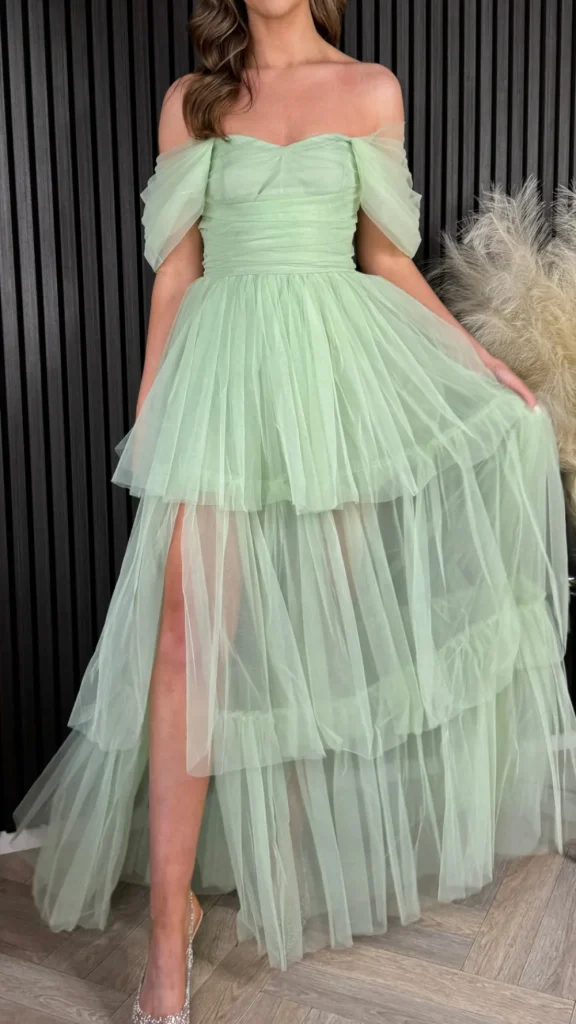 CANDICE FAIRE Going Out Dresses | Occasion Dresses^Anastasia Sage Off Shoulder Tulle Maxi Dress