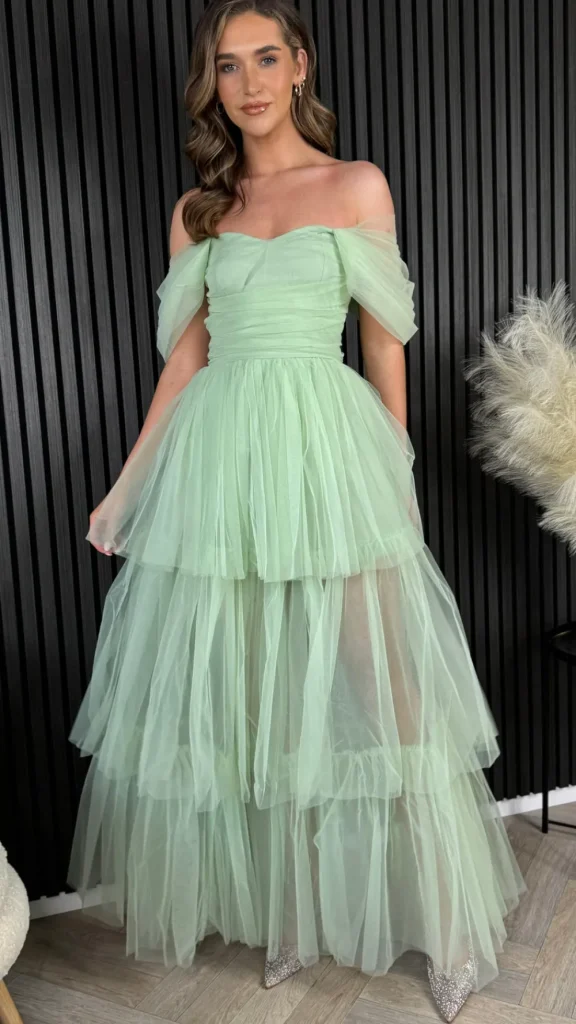 CANDICE FAIRE Going Out Dresses | Occasion Dresses^Anastasia Sage Off Shoulder Tulle Maxi Dress