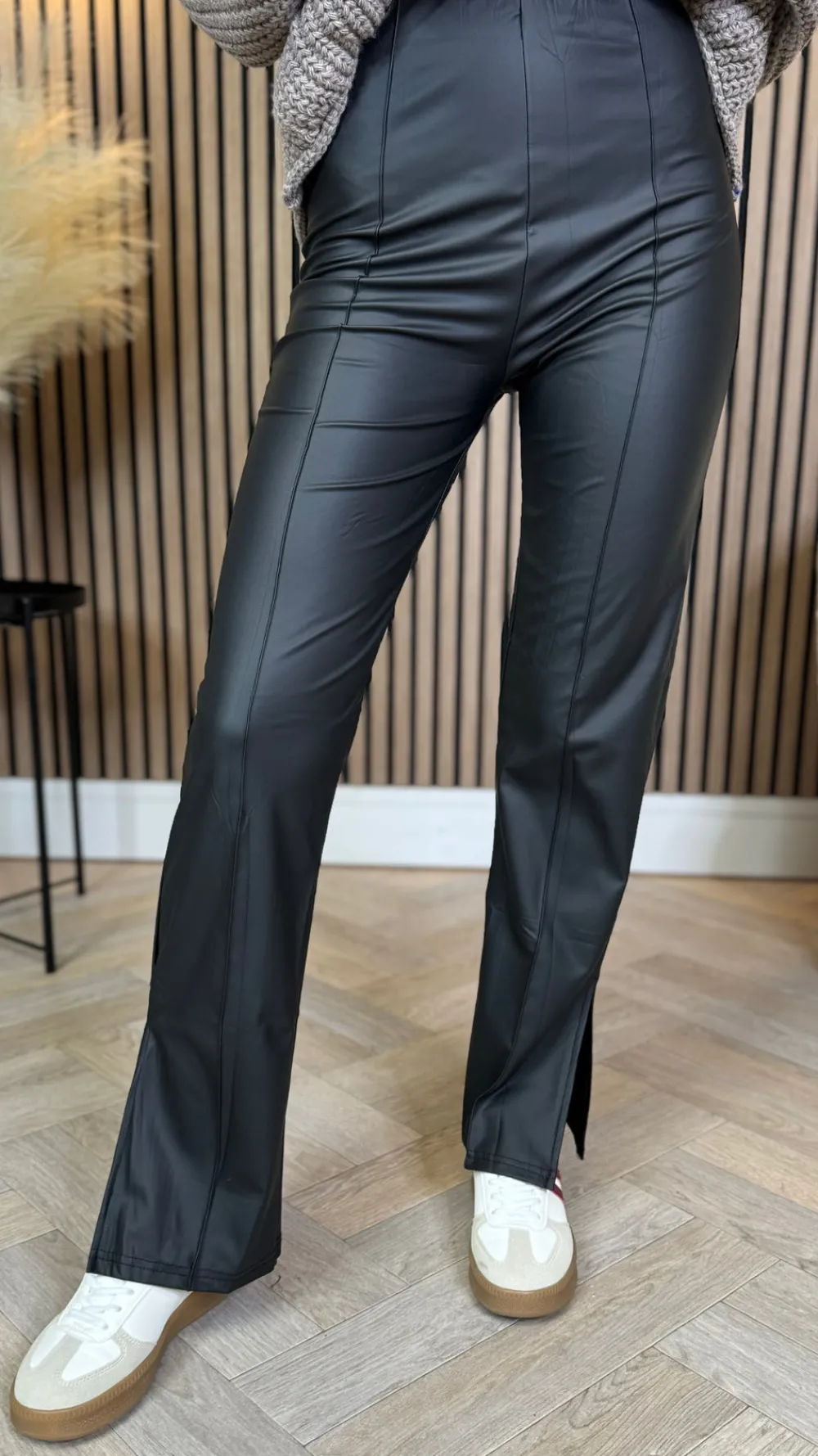 andi_black_straight_leg_l_1.webp E DIVA Trousers^Andi Black Straight Leg Leather Look Trousers