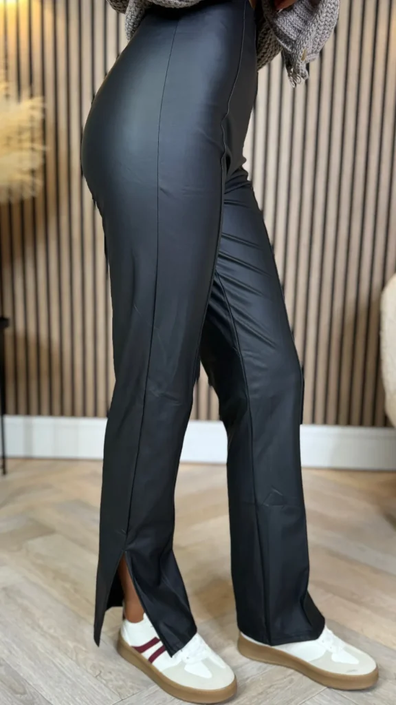 E DIVA Trousers^Andi Black Straight Leg Leather Look Trousers