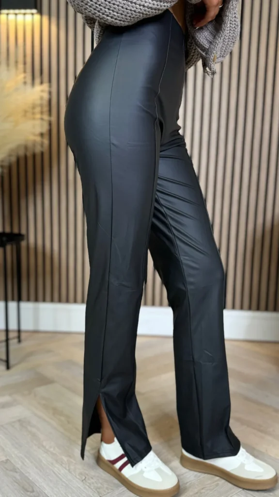 E DIVA Trousers^Andi Black Straight Leg Leather Look Trousers
