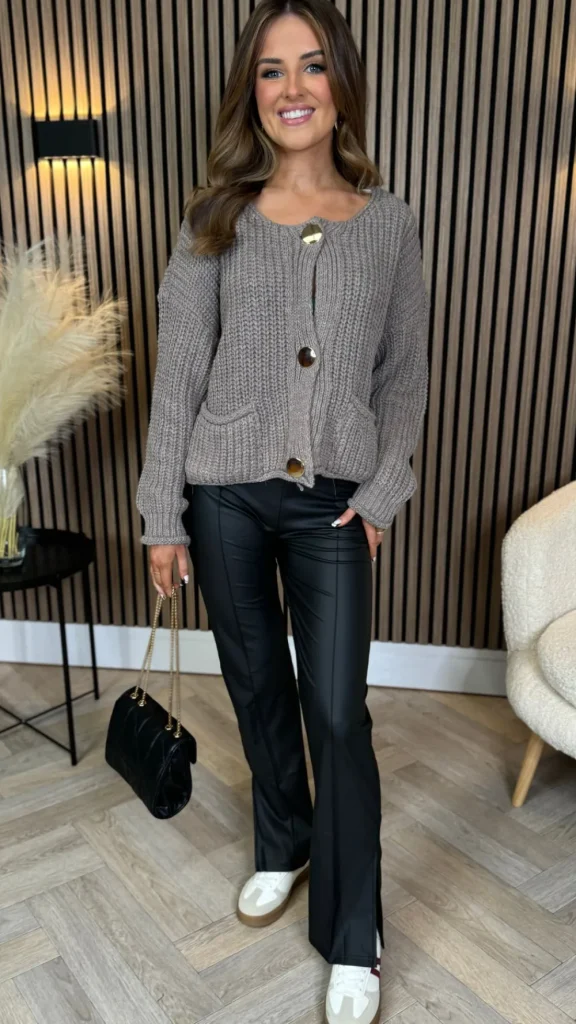 E DIVA Trousers^Andi Black Straight Leg Leather Look Trousers