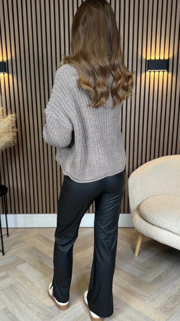 E DIVA Trousers^Andi Black Straight Leg Leather Look Trousers