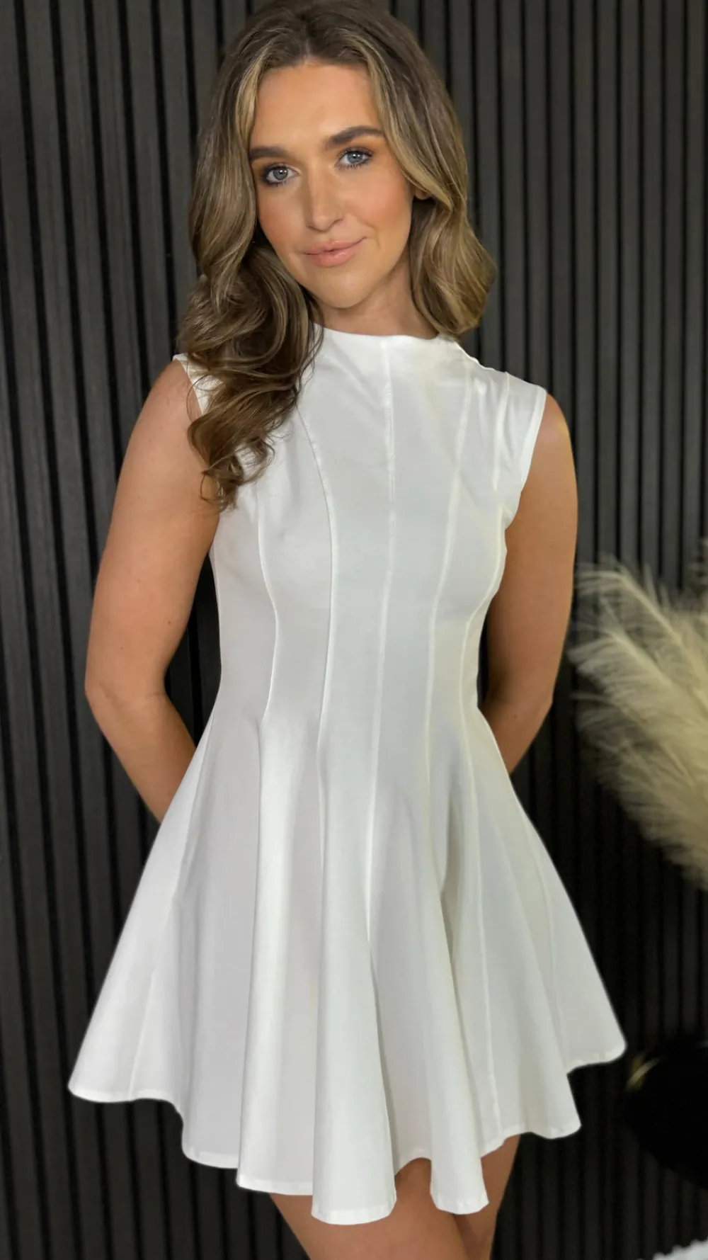 andie_white_high_neck_ska_0.webp COPPEROSE Going Out Dresses | Occasion Dresses^Andie White High Neck Skater Mini Dress
