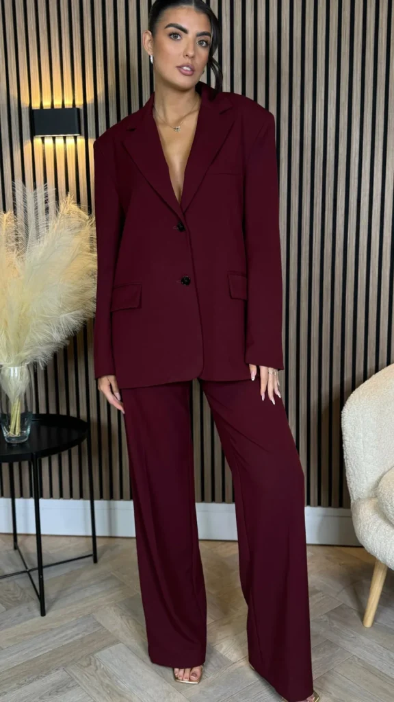 ATTENTIF Co-ords | Blazers^Angelica Burgundy Trousers & Blazer Co Ord