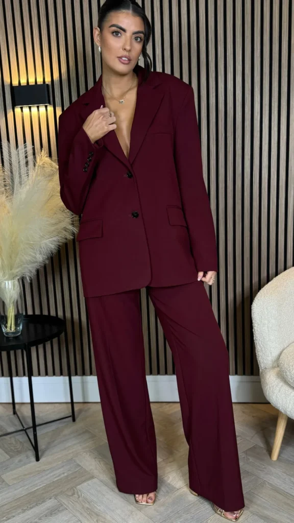 ATTENTIF Co-ords | Blazers^Angelica Burgundy Trousers & Blazer Co Ord