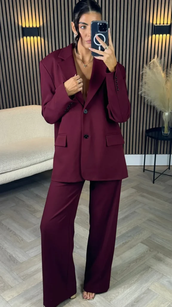 ATTENTIF Co-ords | Blazers^Angelica Burgundy Trousers & Blazer Co Ord