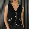 LUCCE Tops^Angeline Black & White Trimmed Knit Waistcoat