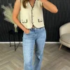 LUCCE Tops^Angeline Cream & Black Trimmed Knit Waistcoat