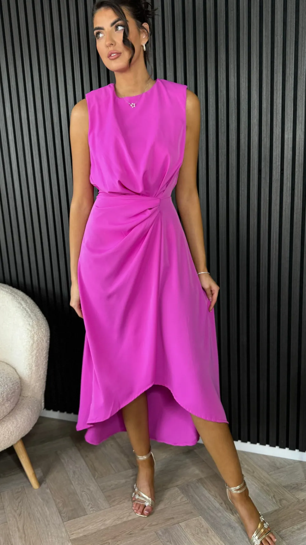 angie_hot_pink_gathered_m_0.webp AX PARIS Going Out Dresses | Occasion Dresses^Angie Hot Pink Gathered Midi Dress
