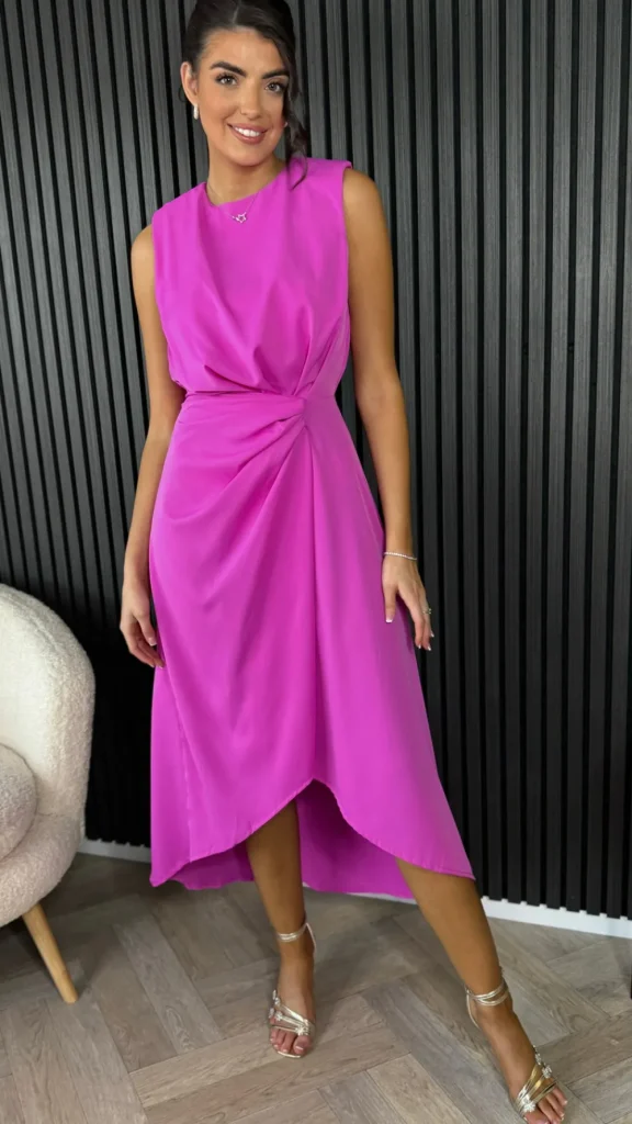 AX PARIS Going Out Dresses | Occasion Dresses^Angie Hot Pink Gathered Midi Dress