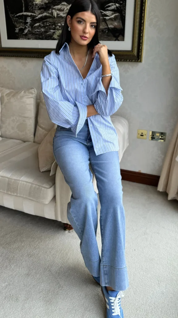 VERA LUCY Tops^Annalie Blue Pinstripe Oversized Shirt