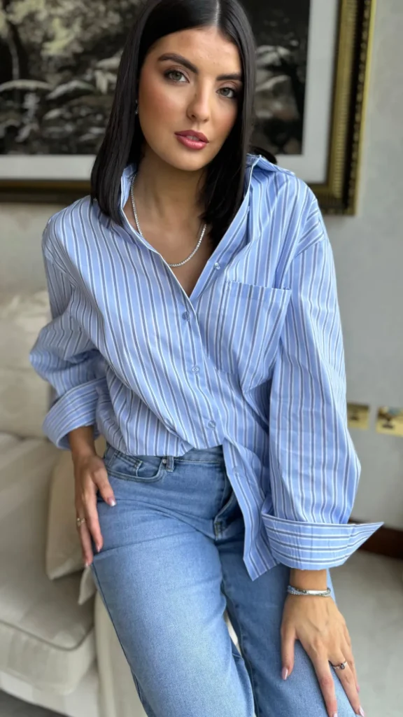 VERA LUCY Tops^Annalie Blue Pinstripe Oversized Shirt
