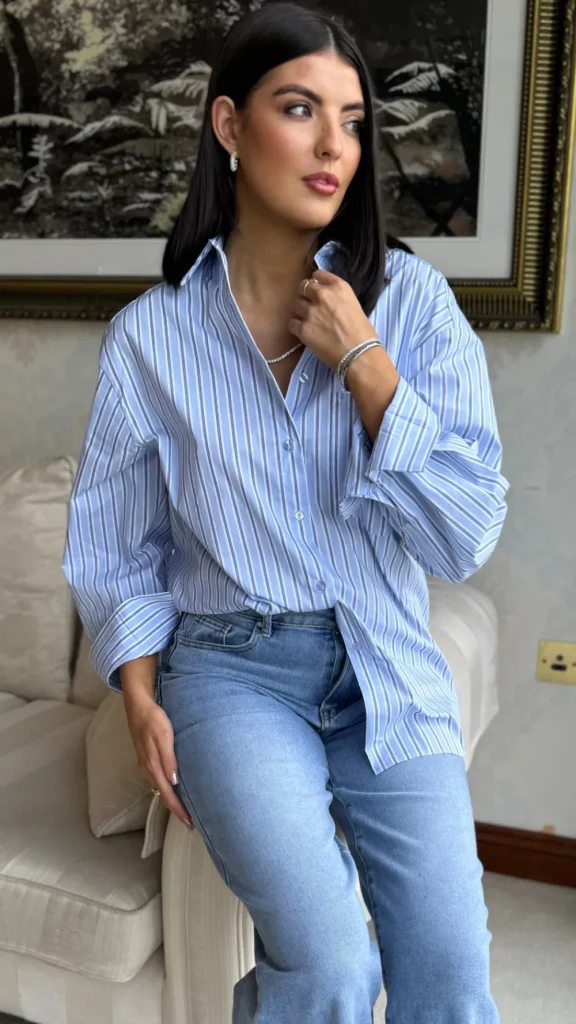 VERA LUCY Tops^Annalie Blue Pinstripe Oversized Shirt