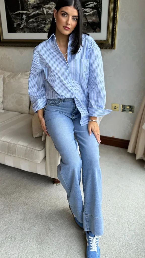 VERA LUCY Tops^Annalie Blue Pinstripe Oversized Shirt
