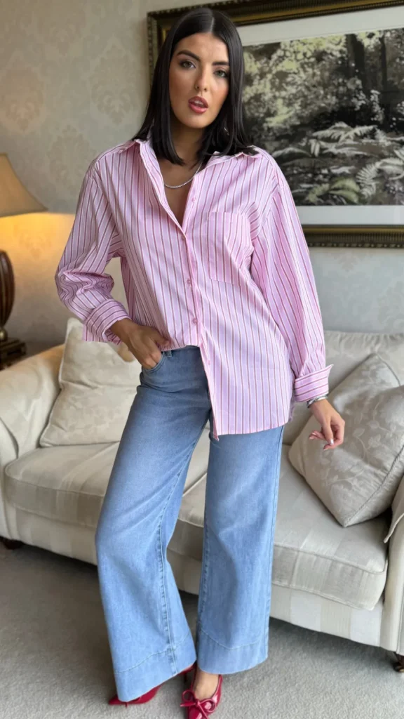VERA LUCY Tops^Annalie Pink Pinstripe Oversized Shirt