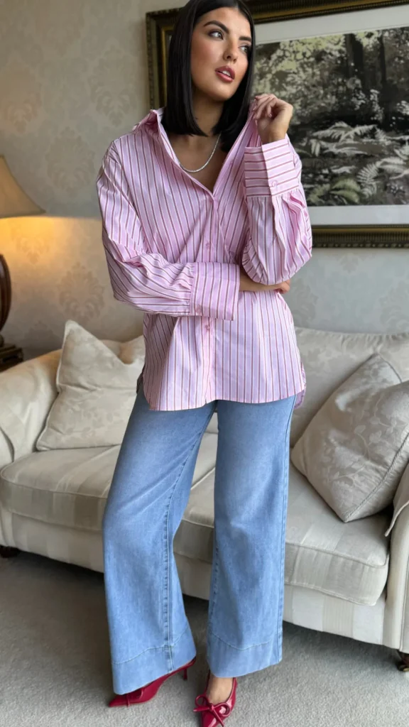 VERA LUCY Tops^Annalie Pink Pinstripe Oversized Shirt